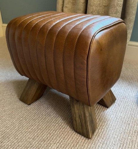 Brown leather stool - brown,
